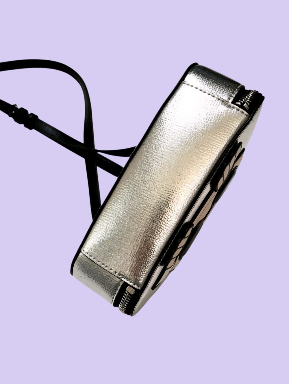 Karl Lagerfeld "Maybelle" Metallic Silver Vegan Leather Adjustable Crossbody NWT - Picture 7 of 7